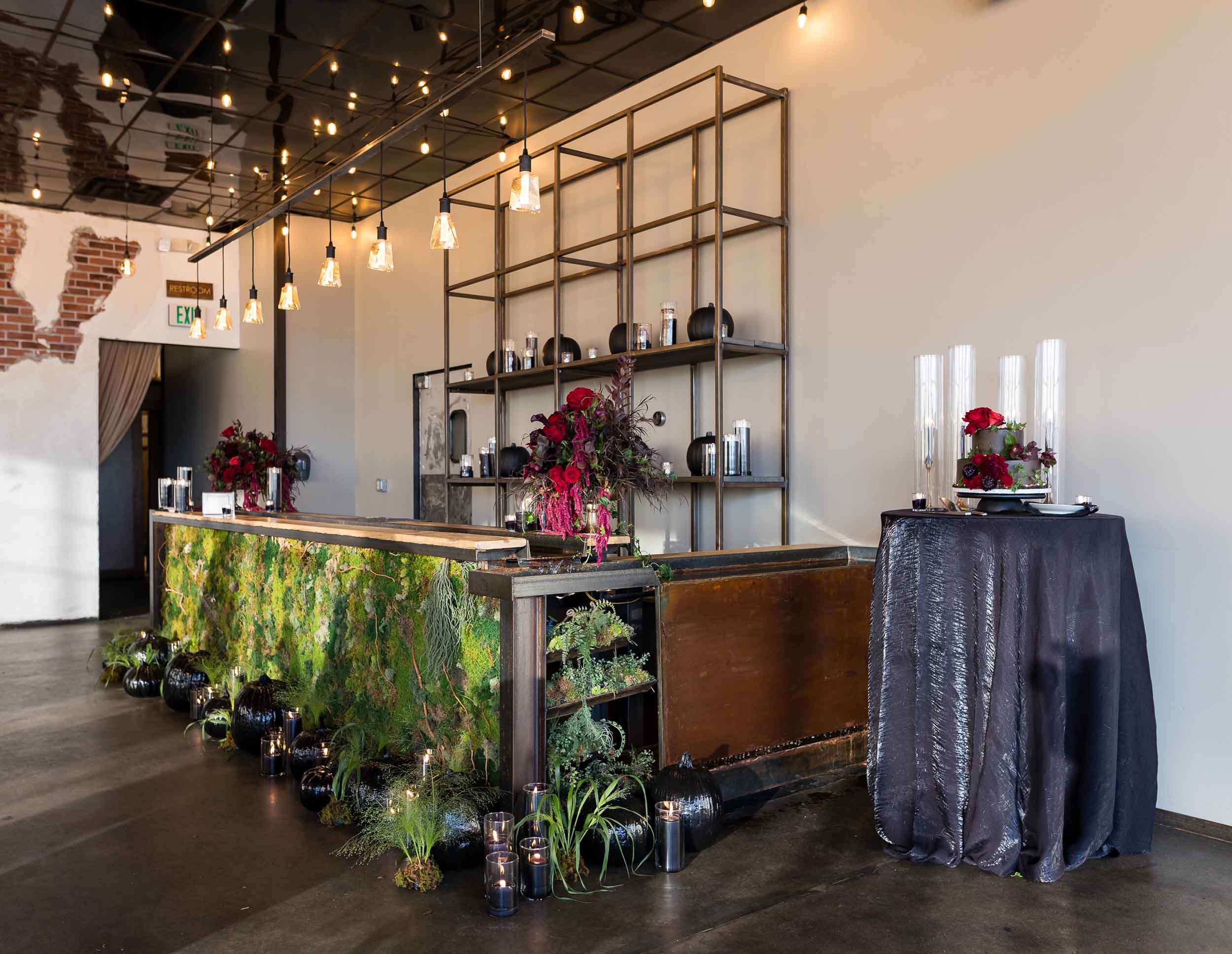 Custom bar setup for small halloween themed wedding